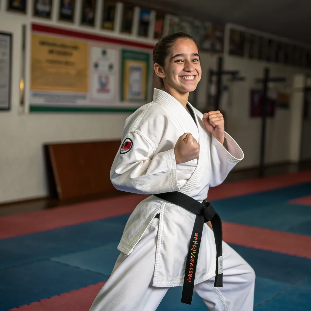 A smiling martial arts student