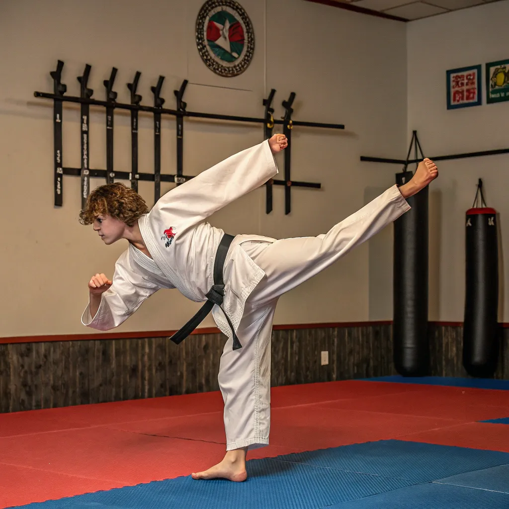 Student demonstrating a martial arts move